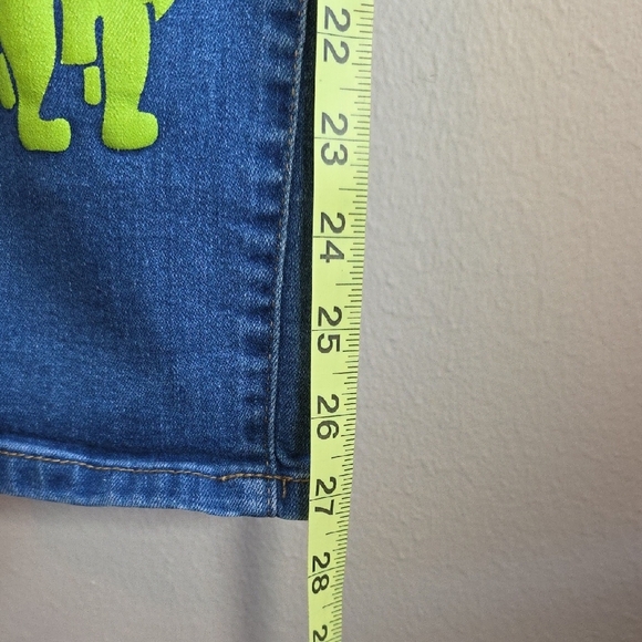 Blue and Yellow Straight Leg Jeans with Playful Dinosaur Patch - Picture 5 of 6